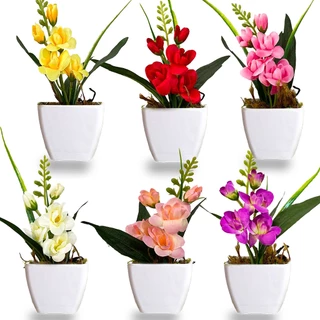 KIT 6 Arranjos Orquidea Artificial Cetim Enfeite Colorido