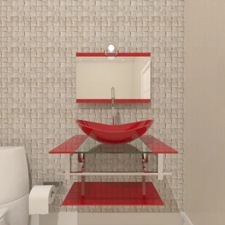 Gabinete de Vidro Banheiro 60cm Inox Vermelho Ferrari