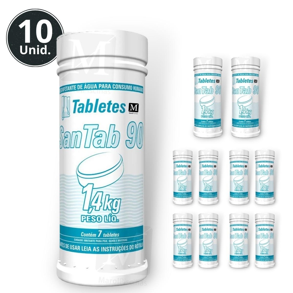 Kit 10 Tubetes Cloro Para Consumo Humano 1,4 kg San tab 90 Hidroall ...