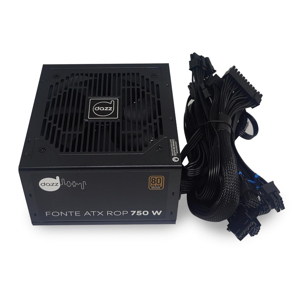 Fonte PC 750W ROP 80 Plus Bronze PFC Ativo, Bivolt automática, 63000003, MAXPRINT/DAZZ