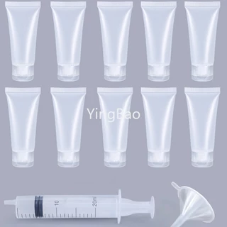 12pcs/set 5ml-100ml Tubos De Plástico Vazios E Recarregáveis Translúcidos Recipientes De Cosméticos Frasco De Viagem Em Tubo Macio Com Injector , Funnel Para Maquiagem De Limpeza Facial Shampoo
