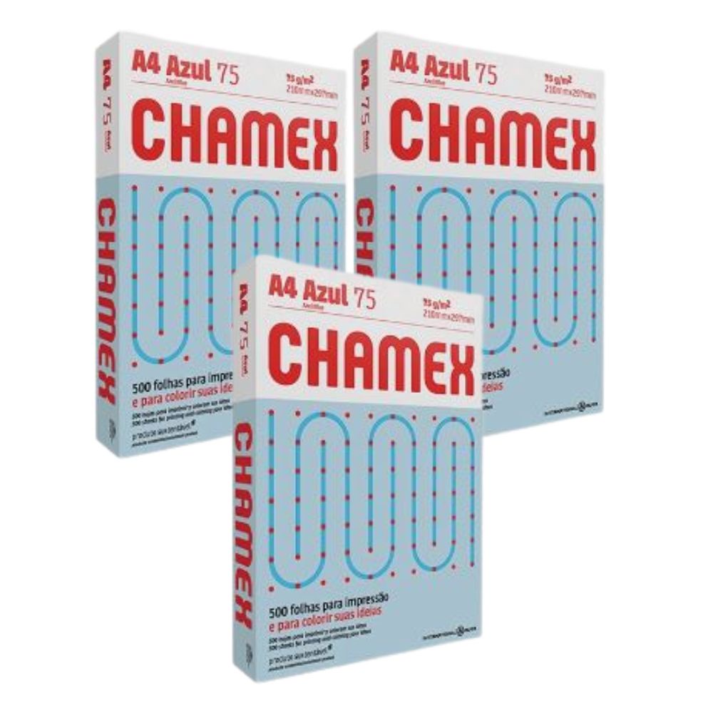 Kit 3 Pacote de Papel para Impressao A4 500 Folhas Cada Azul Gramatura ...