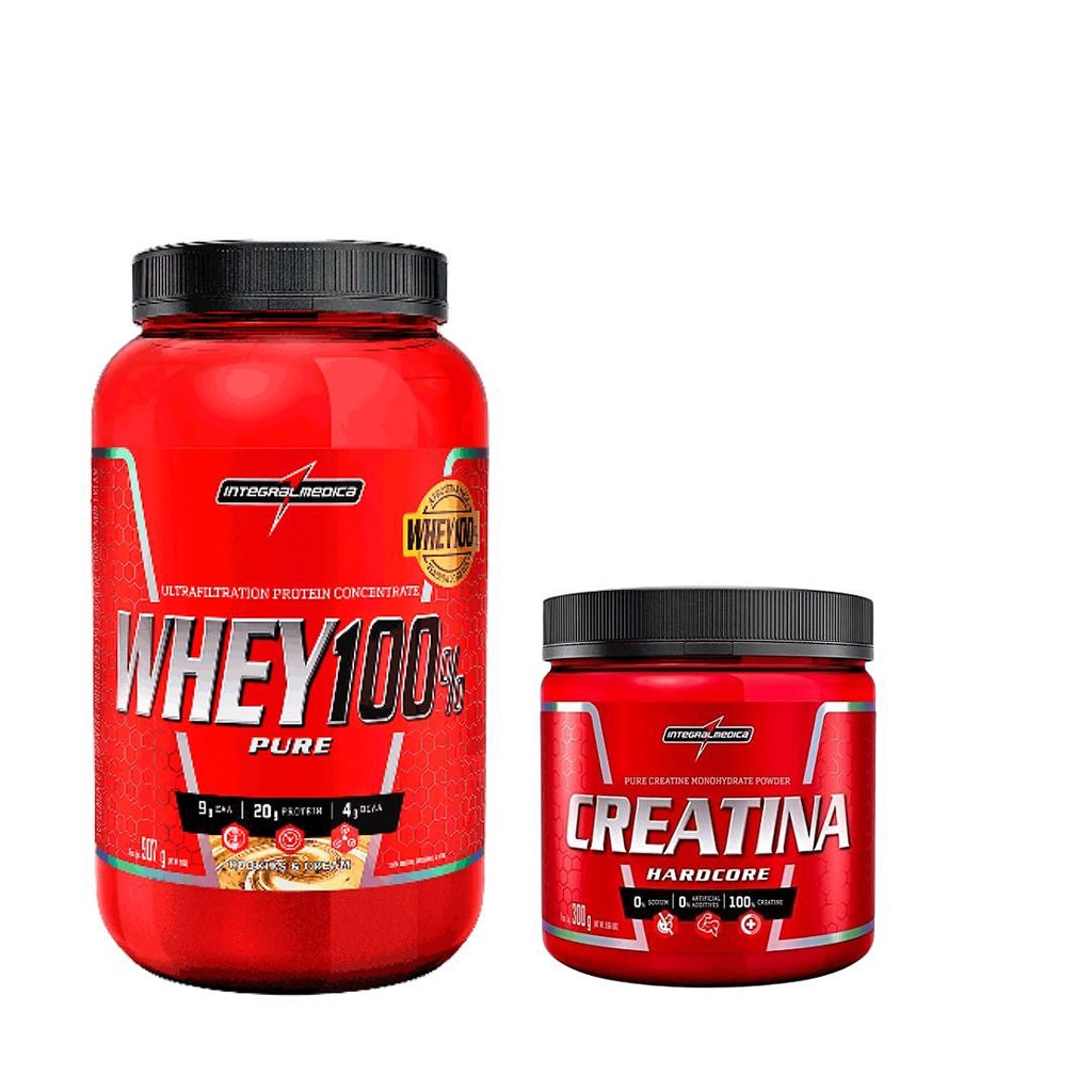 Whey 100% Pure Integralmédica 900g + Creatina Hardcore 300g