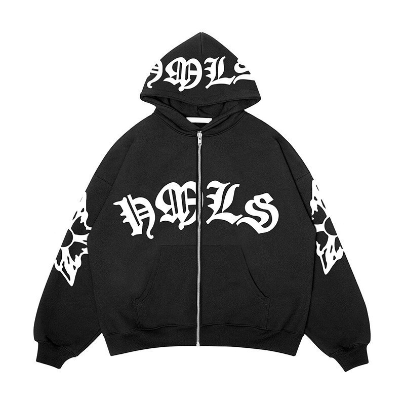 Getadme Zip Hoodie Snowflake Letter Print goth Punk Sweatshirt Women hoodies Sport Coat Pullover Long Sleeve Oversized hoodie Y2k jacket main image 1