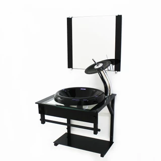 GABINETE DE VIDRO 40CM APX COM CUBA CHAPEU PRETO COM TORNEIRA