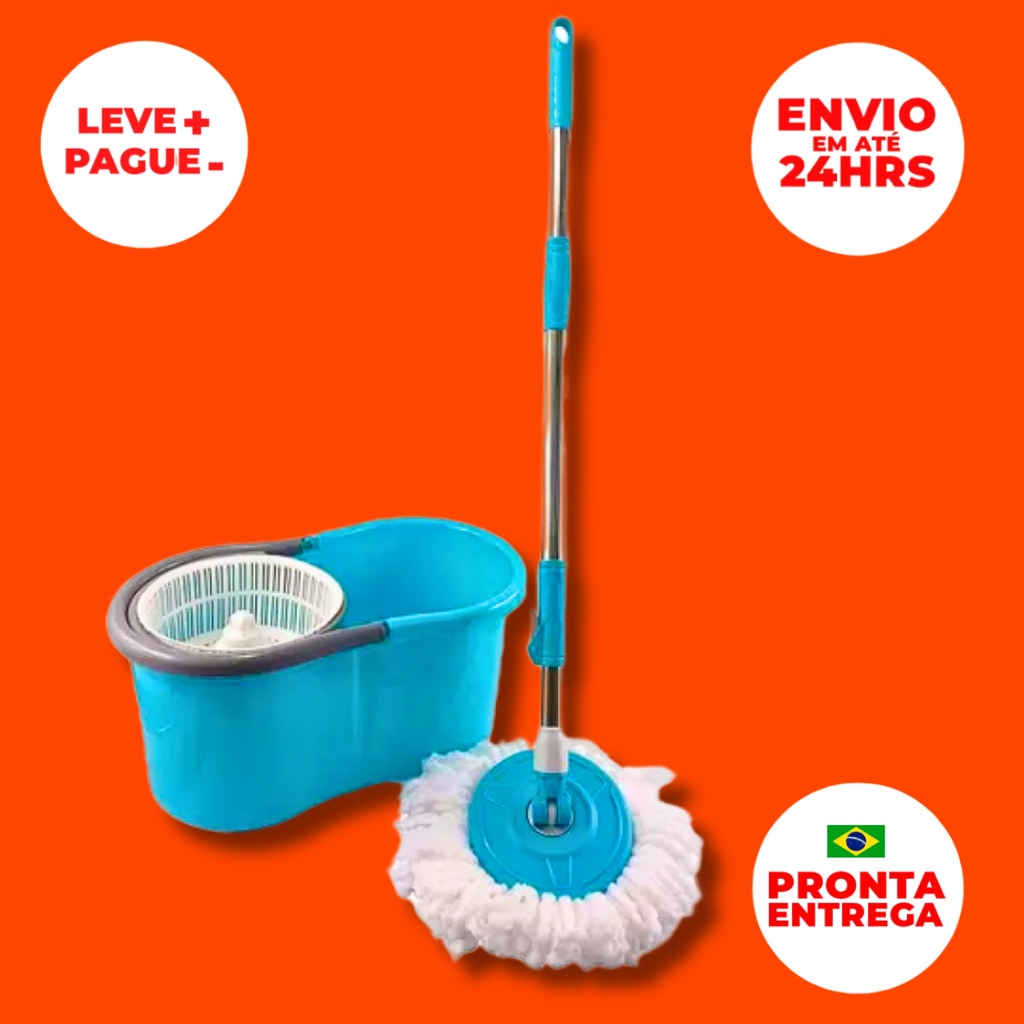Mop Esfregão Giratorio Rodo Limpeza 360° Balde Reservatorio 13 litros