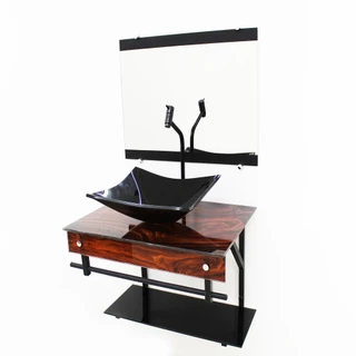 GABINETE DE VIDRO 60CM APX COM CUBA RETANGULAR MADEIRA NOGUEIRA