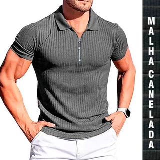 Camiseta Polo Gola Premium Canelado com Ziper Camisa Slim Polo Manga Curta
