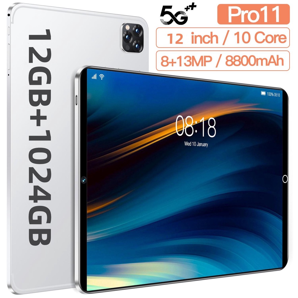 2023 Atualizado Tablet PC 5K HD Tela WiFi De 12 Polegadas 10-core 5G 4G Android 12.0 Dual SIM Câmera Dupla Bluetooth Celular (RAM 12GB + ROM 1024GB) Novo