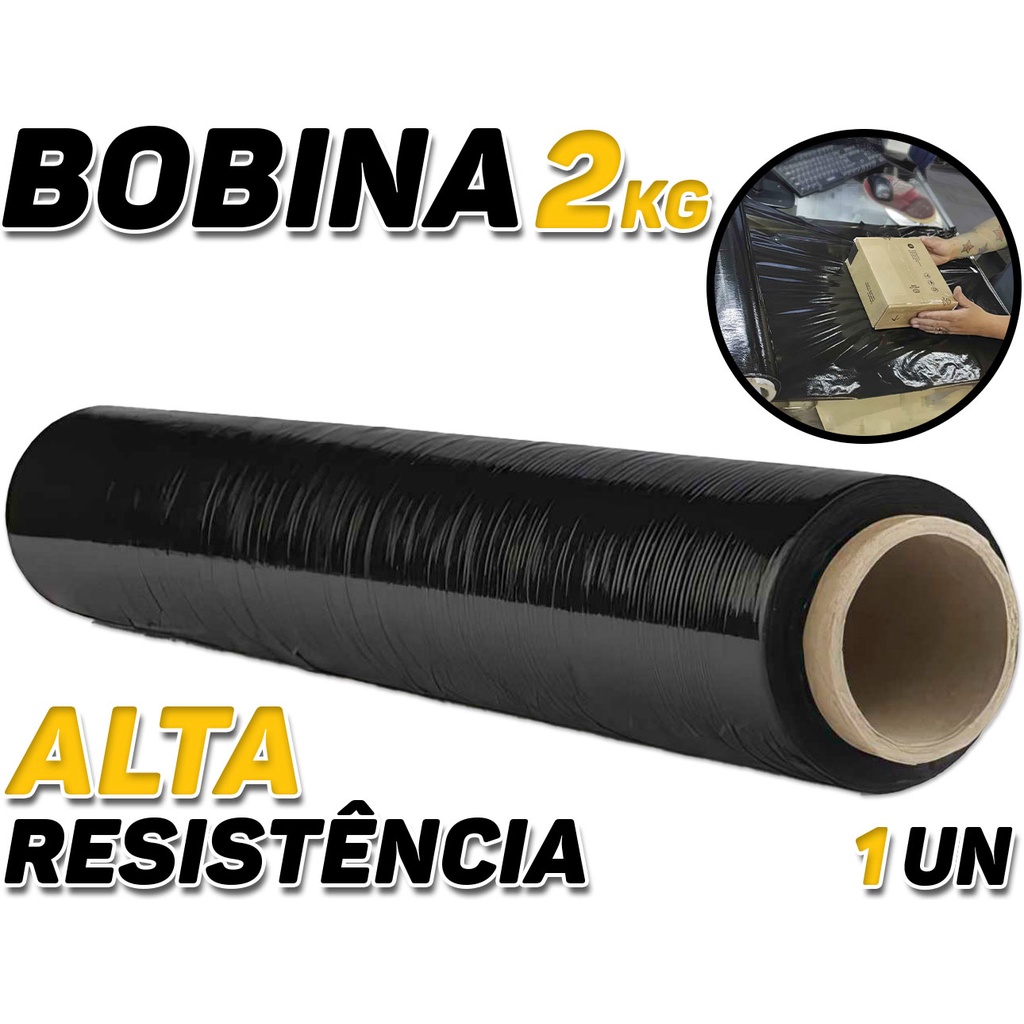 Rolo Bobina Filme Stretch Preto Tubete 500x25 C/ 100m 2kg