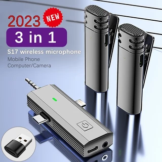 2023 S17 3 Em 1 Microfone Sem Fio Lavalier Inteligente Com Redução De Ruído Para Câmera Iphone Android SLR Alto-Falante