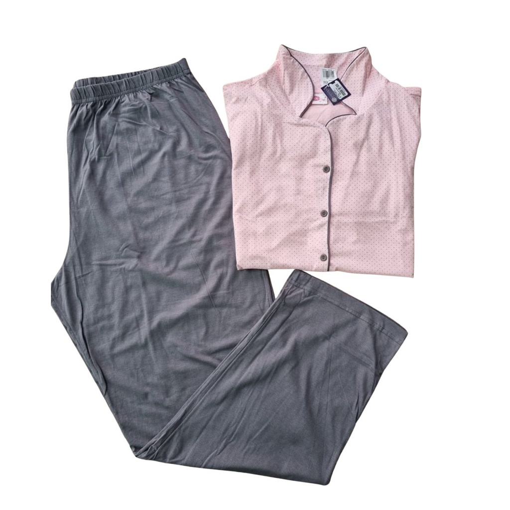 PIjama Feminino Inverno Conjunto Calça Manga Comprida 100% Algodão Poá Plus Size G5 Ao G7 Top Girl