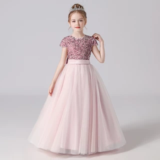 Kids Pink Dress Vestido De Menina Elegante Longo Por 5-14 Anos