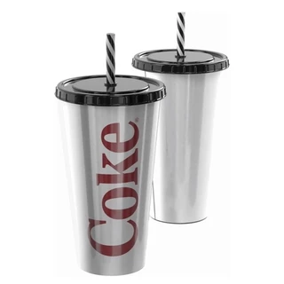Copo com Canudo Coca Cola Prata 700 ml - Plasutil