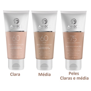 Protetor Solar Facial Anasol Com Cor Média ou Clara Base Multifunção Clareador FPS 60 ou 75 Vegano 60g