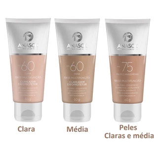 Protetor Solar Facial Anasol Com Cor Média ou Clara Base Multifunção Clareador FPS 60 ou 75 Vegano 60g
