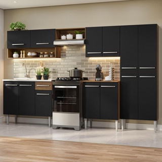 Armário de Cozinha Completo Sabrina 360x202Cm 6 Peças mdp Preto menu em  Promoção na Americanas