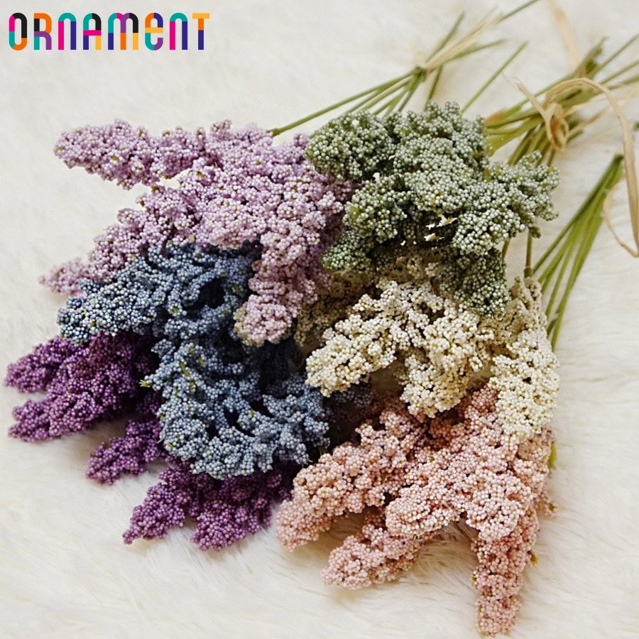 6Pcs/Pack Artificial Vanilla Mini Espuma De Baunilha Espigão Flores Artificiais Bouquet Para Decoração De Parede De Plantas Domésticas/Real Touch Decorativo Falsas De Segurar