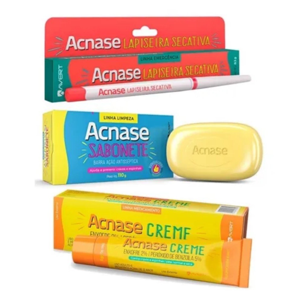 Kit Acnase contra espinhas e cravos Creme, Lapiseira E Sabonete Anti ...