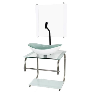 GABINETE DE VIDRO CUBA OVAL 40CM INOX BRANCO COM TORNEIRA PRETA