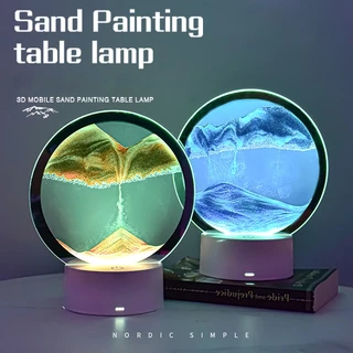 Pintura Criativa De Areia Movediça De Mesa 3D Tridimensional Colorida Pequena Luz Noturna Dinâmica De Vidro Para Decoração De Ampulheta De Cabeceira De Dormitório