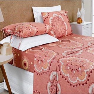 Jogo Cama lencol 4pcs 200 Fios Floreal Estampado Casal RENDA
