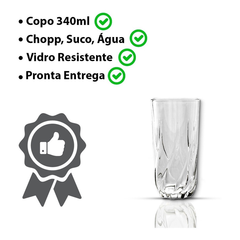 Jogo 6 Copos De Vidro Para Suco/Agua/Refrigerante 340ml