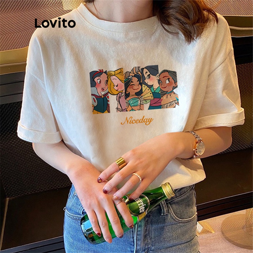 Lovito Camiseta Casual De Mangas Curtas Com Estampa De Cartoon E Gola