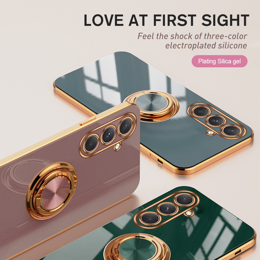 Para Samsung Galaxy A54 5G Revestimento Em Ouro TPU Capa Macia SamsungA54 A14 A34 A 54 2023 Fundas De Proteção Do Anel Magnético