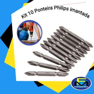Jogo de Bits Phillips Ponteira Dupla PH2 x 65mm com 10 Peças