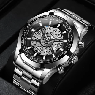 Relógio De Pulso Binbond Men's Top Brand Luxo De Aço Inoxidável À Prova D'água Big Dial Quartz