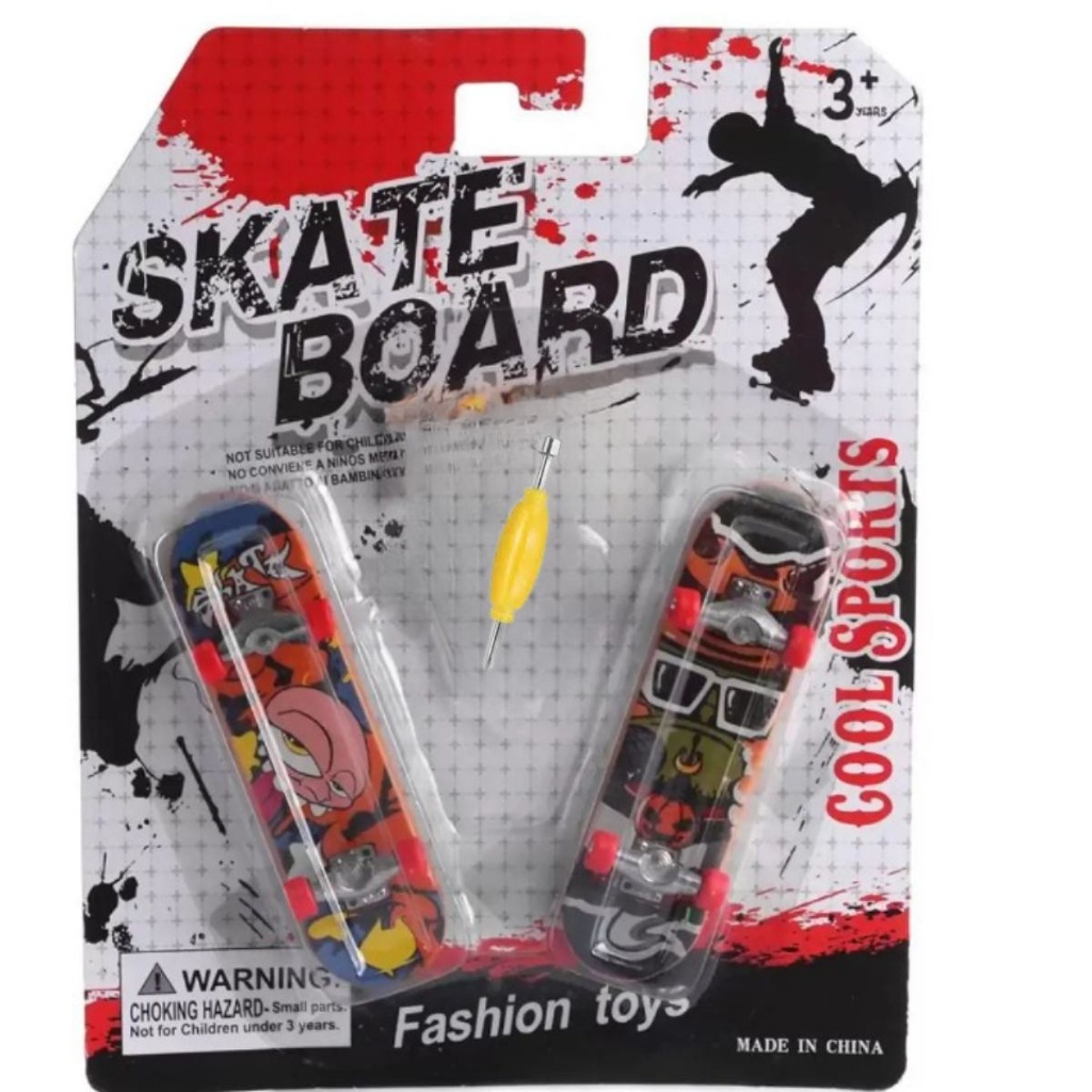 Kit Divertido com 2 Skate Dedo Infantil Fingerboard + Ferramenta alex