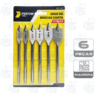 Jogo Kit Broca Chata Madeira 6 Peças Furadeira Parafusadeira Fertak