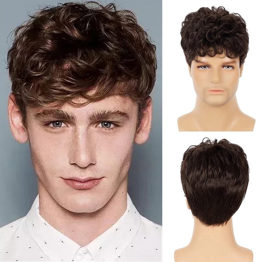 Peruca Castanha Moda Masculina Curta Cabelo Cacheado Fofo | Shopee Brasil