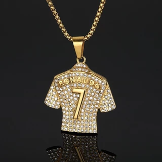 Copa Do Mundo Vintage Ouro 18K No . 7 Pingente Jersey Moda Masculina Colar De Aço Inoxidável Diamante Hip Hop Party Jóias Titânio Acessórios