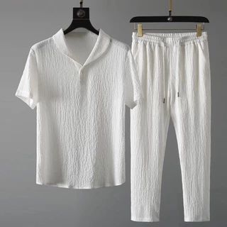 (Camisa + Calças) 2023 Summer Men Fashion Classic Clássica Moda Masculina Camisas De Casual Um Conjunto De Roupas Tamanho M-4XL