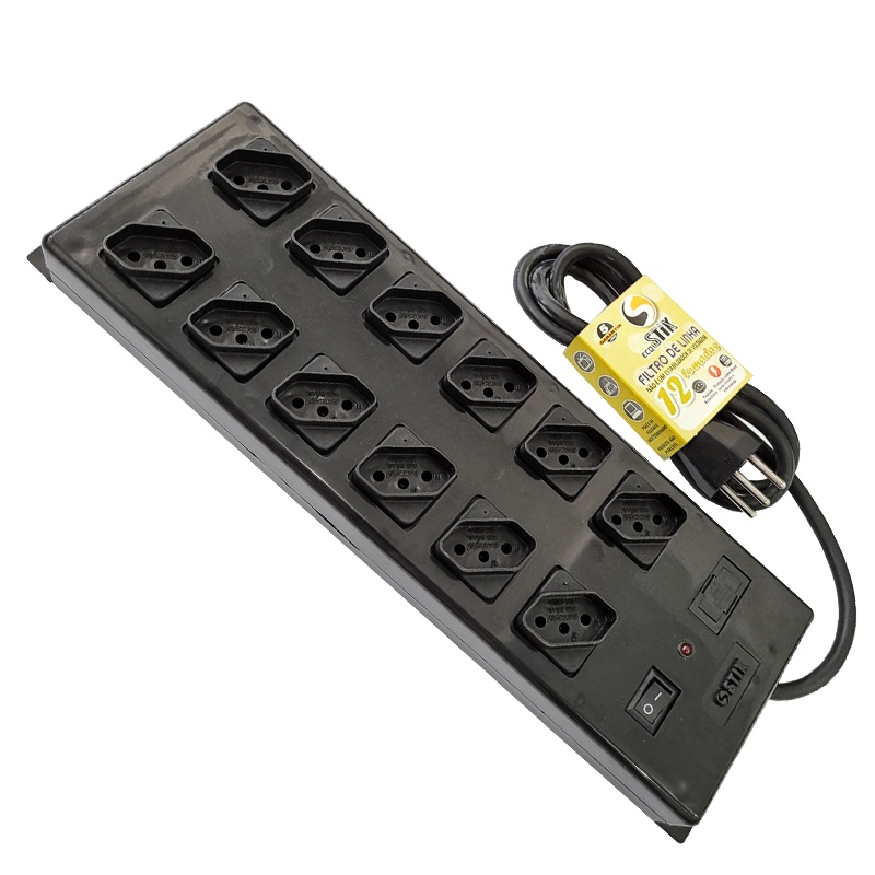 Filtro de linha Extensão Régua de Energia para Rack 12 tomadas Diagonais Bivolt Eficiência Proteção para seus Dispositivos
