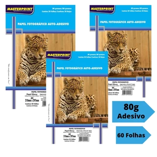 Papel Fotográfico Adesivo 80g Glossy Brilhante A4 À Prova D'água Masterprint (60 Folhas)