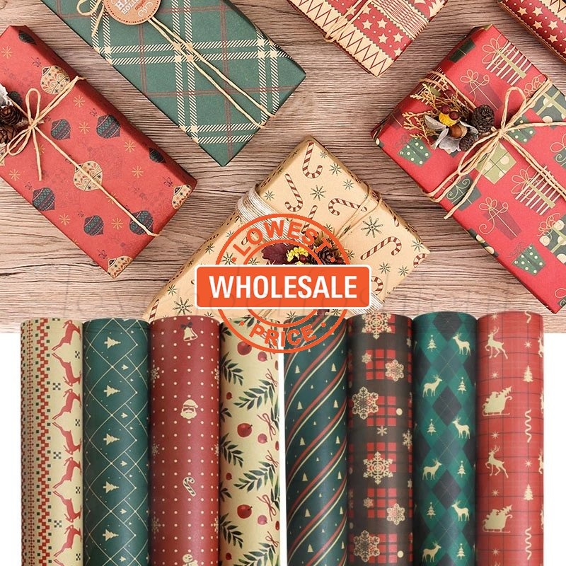 [Papel De Embrulho Kraft Para Embalagem De Natal 70 * 50cm Presentes Retro Festa Decoração Flores