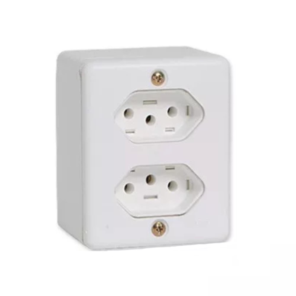 Tomada Dupla Branca Fixa Sobrepor Bipolar 3p 10A Sistema X