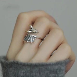 S925 Silver Retro Design Pequeno Anel de Dragão Voador Pequeno Anel de Dragão Voador Moda Única Tudo em Combinação Homens Mulheres Anel Aberto