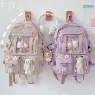 Mochila De Nylon Fofa Com Vários Bolsos Para Estudantes/Ensino Médio