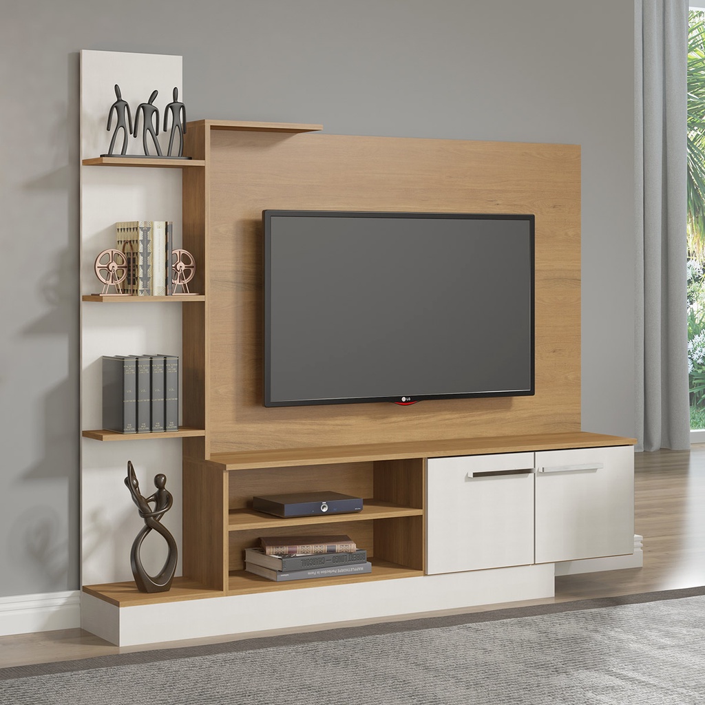 Painel com Rack Completo para TV 50 Pol. 165 x 155 Cm MDP Carvalho 0633 ...