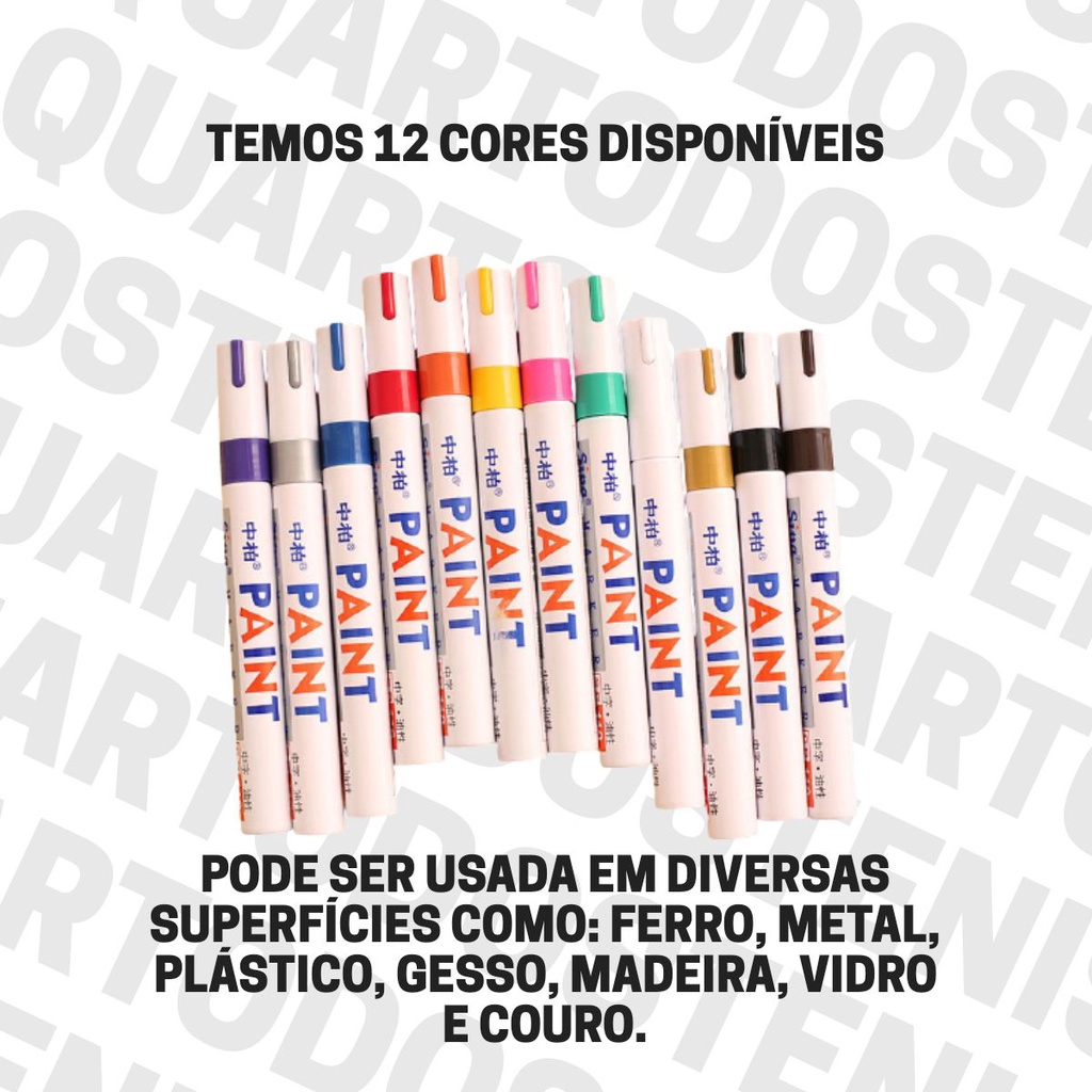 Caneta Tinta Permanente A Prova Dágua Pinta Metal, Plástico