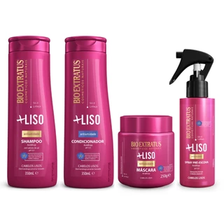 Kit +Liso Shampoo, Condicionador 350mL Máscara 250g e Finalizador Spray 100mL Bio Extratus