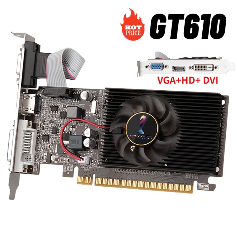 Placa de vídeo GT610 2GB GV-N610-2GI D3 64Bit GDDR3 placas gráficas para nVIDIA Com Jogos Ventilador De Resfriamento Para PC