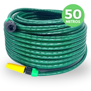 Mangueira de Jardim Com Engate Reforçada 50m Trançada com Esguicho PVC