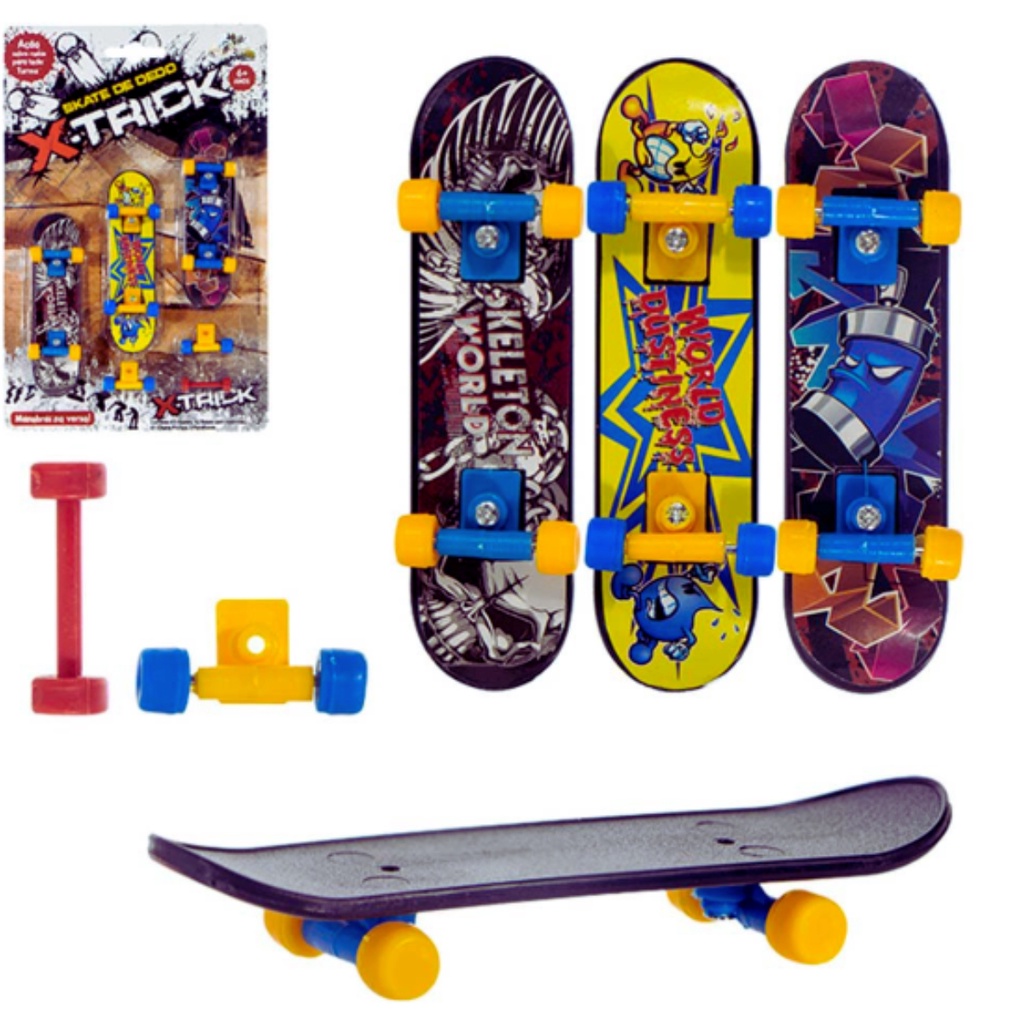 Kit com 3 Mini Skate de Dedo - Brincando com as Mãos - Fingerboard