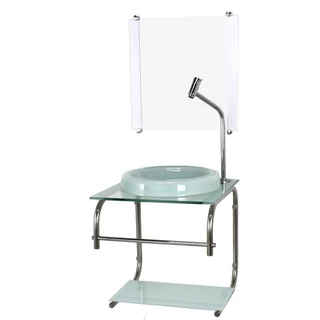 GABINETE DE VIDRO 40CM INOX BRANCO COM TORNEIRA METAL CROMADA