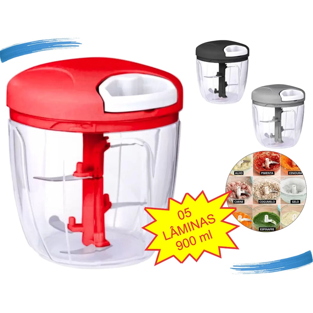 Mini Processador Manual De Alimentos Grande 5 Lâminas Inox 900ml - Promoção!